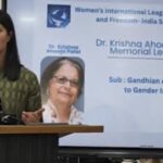 Nia Patel speaking at Krishna Ahooja-Patel’s memorial lecture in Ahmedabad