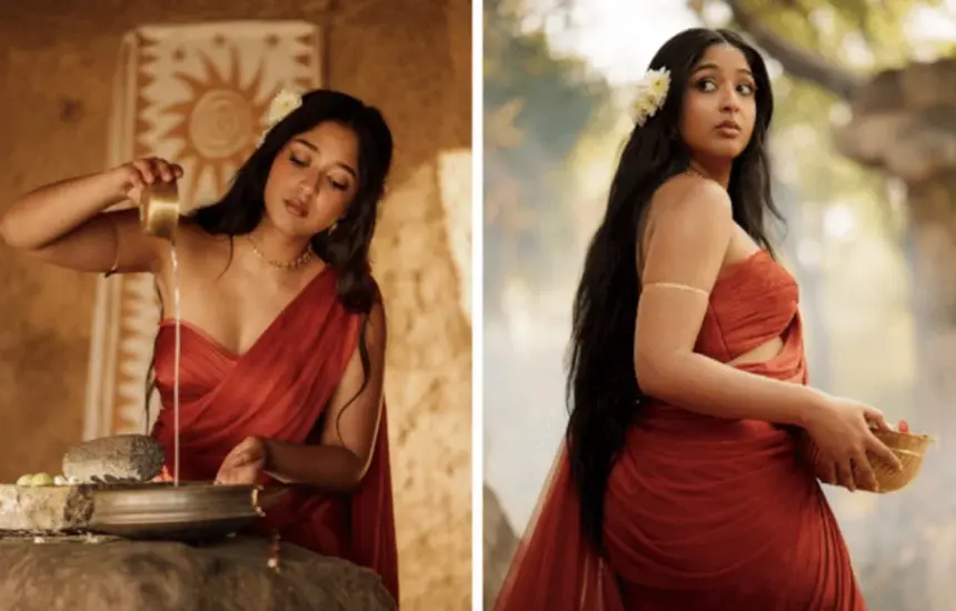 hunterfly 2026 10 29 162049 Rust red saree styled with elegant jewellery for a festive occasion