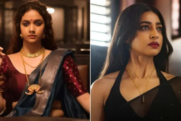 Keerthy Suresh and Radhika Apte in promotional artwork for the Netflix crime drama Akka.