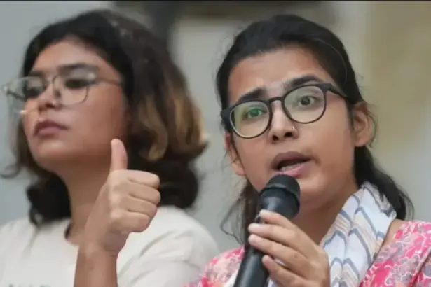 AISA president Neha Bora in connection with the Delhi peace-bond proceedings