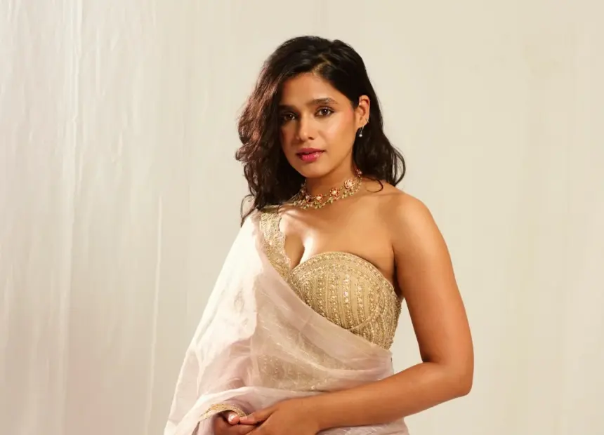 Pranati Rai Prakash in a lavender saree and golden embellished blouse