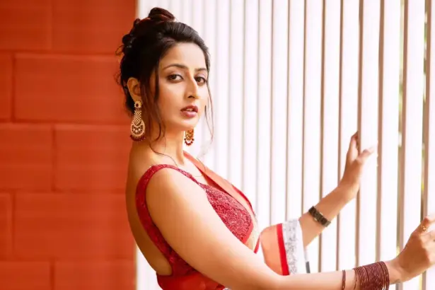 Shubha Raksha posing in an elegant saree