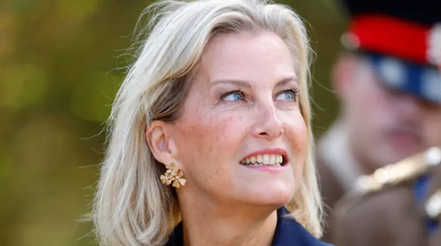 Duchess Sophie wearing a navy Alexander McQueen blazer at REME Memorial Day