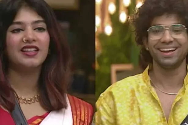 Neha in a white-and-red saree and Tashi in a yellow printed shirt on Bigg Boss Malayalam 8