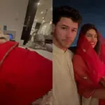 Priyanka Chopra and Nick Jonas pose together during their Karwa Chauth celebration