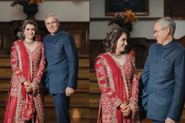 Omar Abdullah and Nidhi Razdan in a photograph shared with their marriage announcement