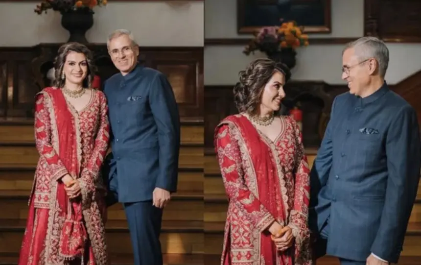 hunterfly omar abdullah nidhi razdan marriage announcement Omar Abdullah and Nidhi Razdan in a photograph shared with their marriage announcement